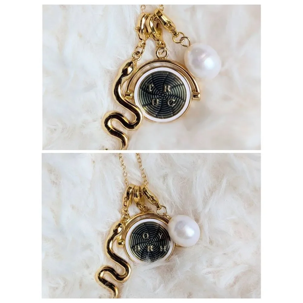 TORY BURCH Snake Pendant Rotating Disc Charm Necklace